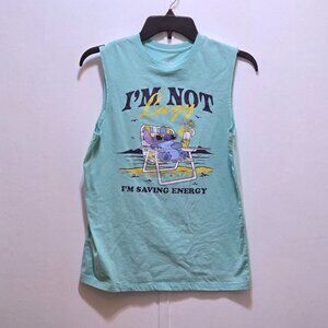 Disney Lilo & Stitch I'm Not Lazy I'm Saving Energy Muscle Tee Tank Top XL 14/16